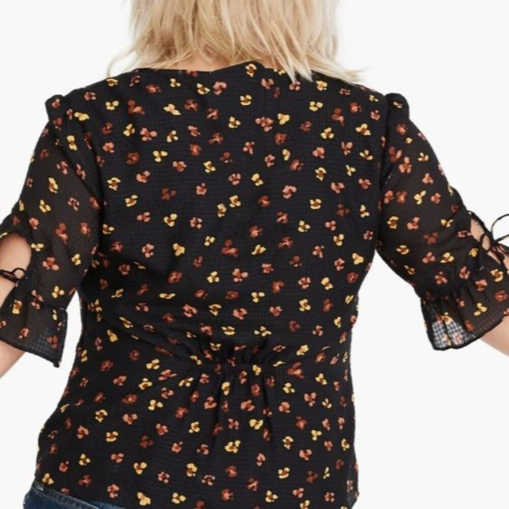 Madewell Silk Daylight Floral Blouse Tie Sleeve Button Front Top S M Cottagecore - Picture 3 of 10